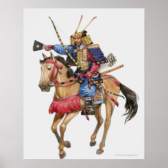 Illustration of Samurai on horseback Poster (Front)