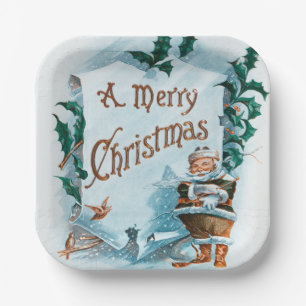 Illustration of Santa Clause Holiday Paper Plate