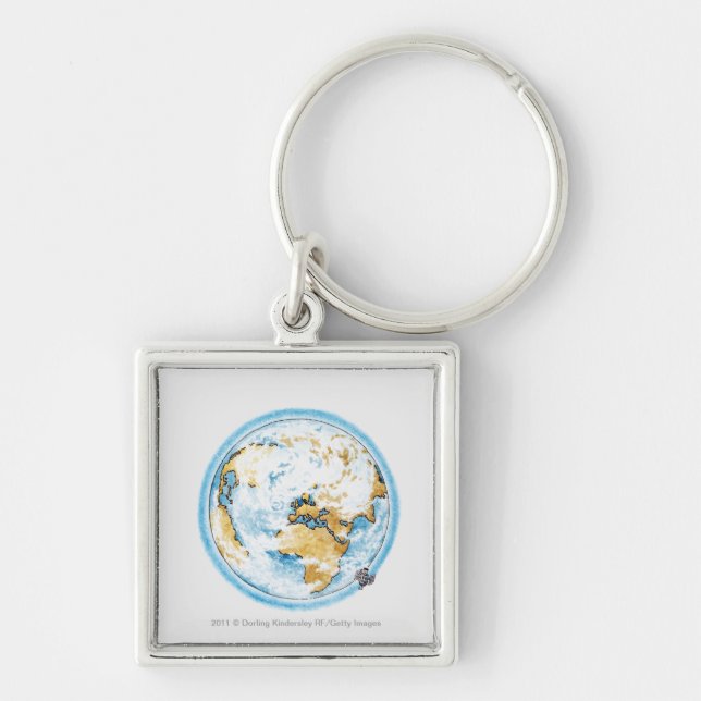 Illustration of satellite orbiting the Earth Key Ring (Front)