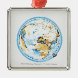 Illustration of satellite orbiting the Earth Metal Tree Decoration