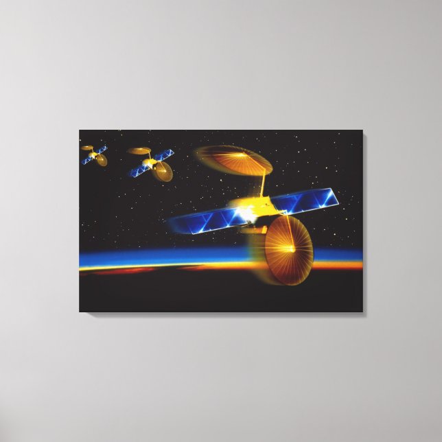 Illustration of satellites over Earth's horizon Canvas Print (Front)