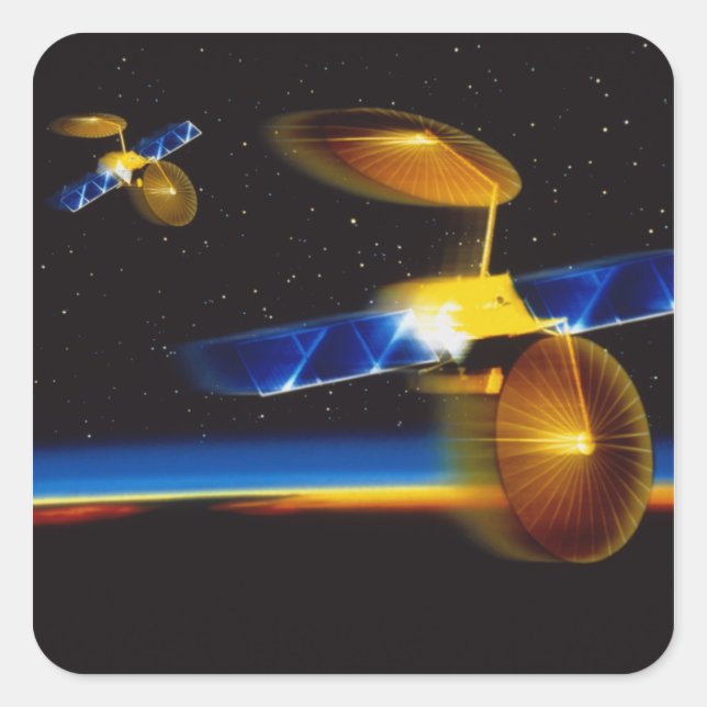 Illustration of satellites over Earth's horizon Square Sticker (Front)