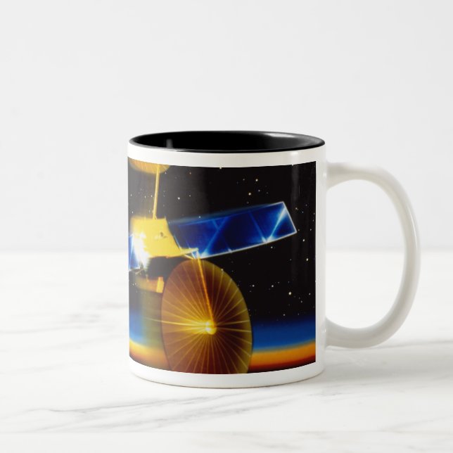 Illustration of satellites over Earth's horizon Two-Tone Coffee Mug (Right)