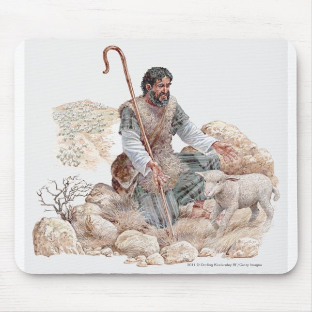 Illustration of shepherd finding his lost sheep mouse pad (Front)
