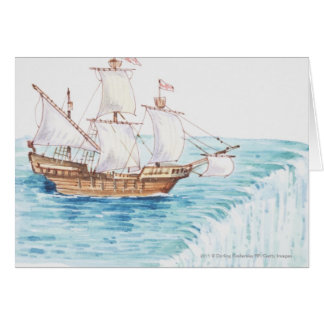 Illustration of ship approaching edge of waterfall