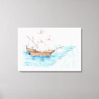 Illustration of ship approaching edge of waterfall