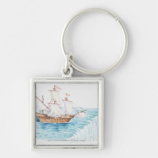 Illustration of ship approaching edge of waterfall key ring