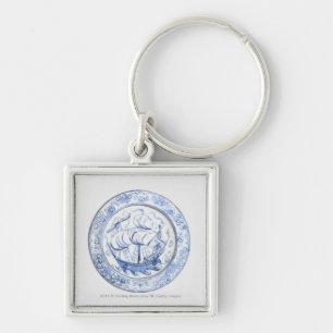 Illustration of ship on 16th century Iznik plate Key Ring