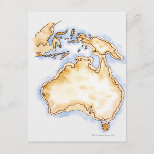 Illustration of simple outline map of Australia Postcard