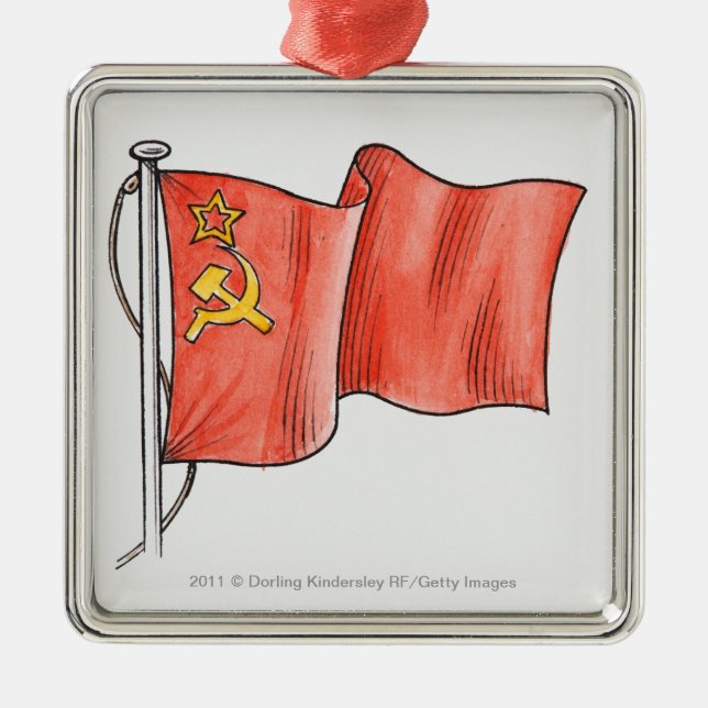 Illustration of Soviet flag Metal Tree Decoration (Front)