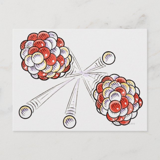 Illustration of split atoms and neutrons postcard (Front)