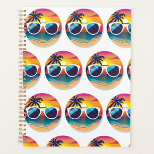 Illustration of Sunset Beach with Sunglasses Planner