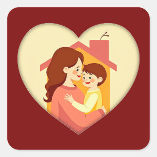 Illustration of the love between mother and daught square sticker