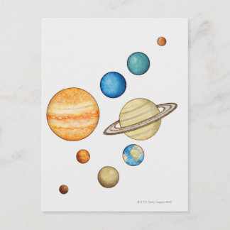 Illustration of the planets of the solar system postcard
