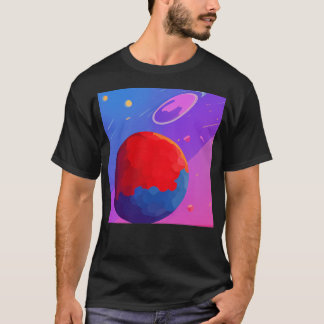 Illustration Of Three Planets In A Blue And Purple T-Shirt