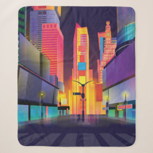 illustration of Times Square, New York Sherpa Blanket