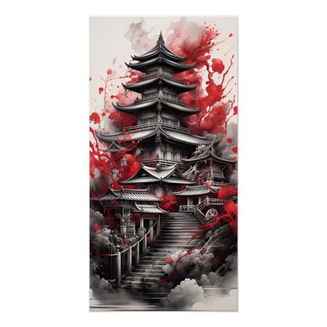 Illustration Of Traditional Japanese Architecture Poster (Front)