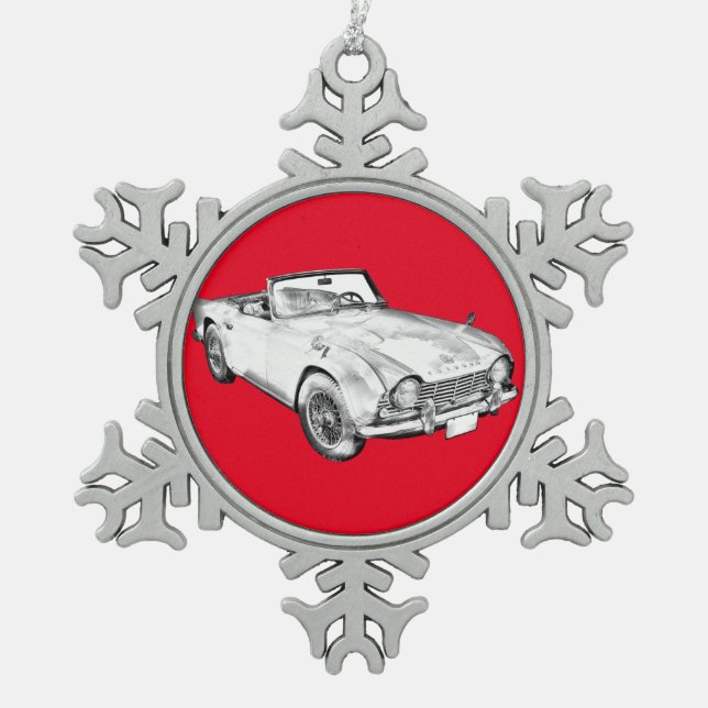 Illustration Of Triumph Tr4 Sports Car Snowflake Pewter Christmas Ornament (Front)