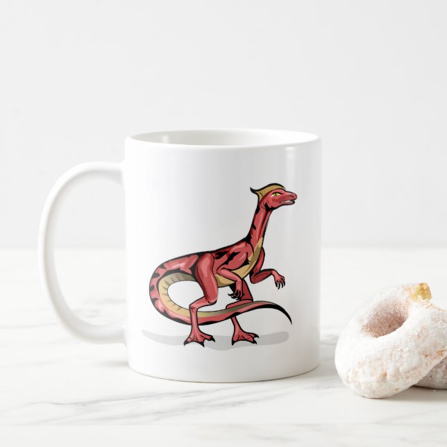 Illustration Of Velociraptor. Coffee Mug (With Donut)