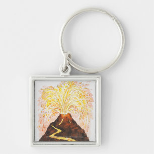 Illustration of volcano erupting key ring