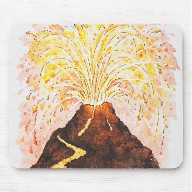 Illustration of volcano erupting mouse pad (Front)