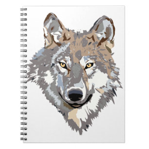 Illustration of wolf head in front notebook