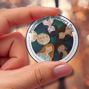Illustration of Women Celebrating diversity IWD 10 Cm Round Badge