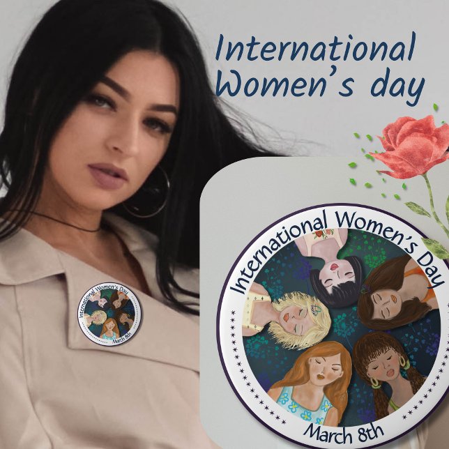 Illustration of Women Celebrating diversity IWD 10 Cm Round Badge (Illustration of Women Celebrating diversity IWD Button)