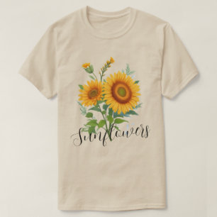 Illustration of Yellow Sunflowers Floral Botanical T-Shirt