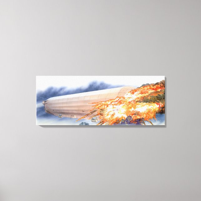 Illustration of Zeppelin bursting into flames Canvas Print (Front)