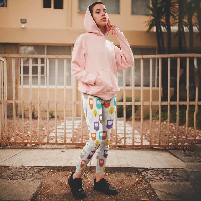 Illustration Owls and Leaves Capri Leggings (Creator Uploaded)