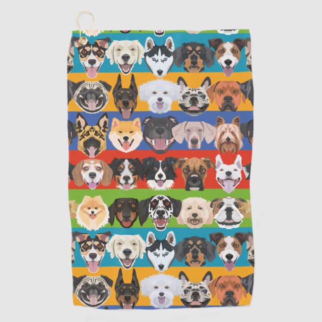 Illustration seamless pattern colorful dogs golf towel (Front)