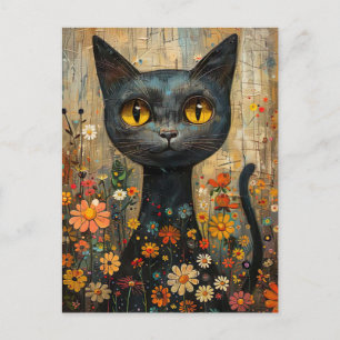 Illustration süße Katze mit Blumen Postcard