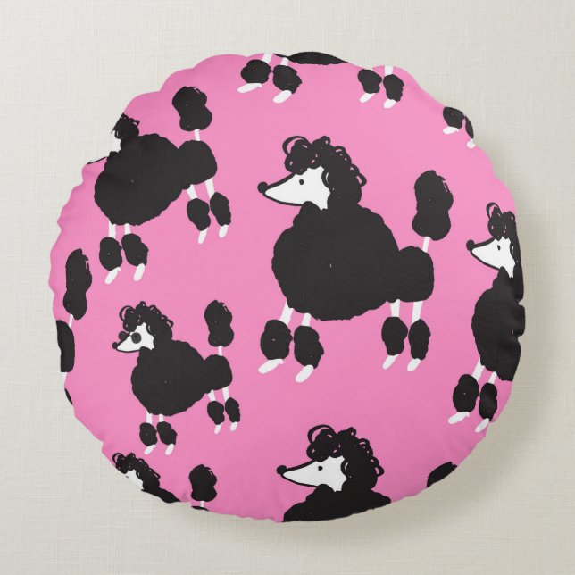 Illustration vintage french poodle seamless patter round cushion (Front)