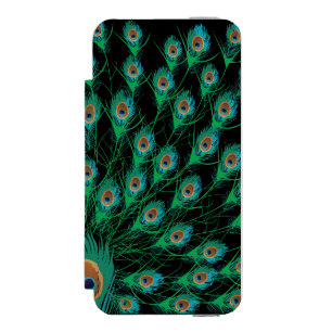 Illustration With Peacock Feathers on Black Incipio Watson™ iPhone 5 Wallet Case