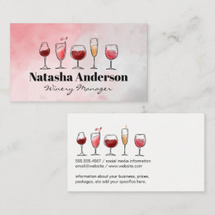 Illustrations Glasses of Wines Watercolor Business Card
