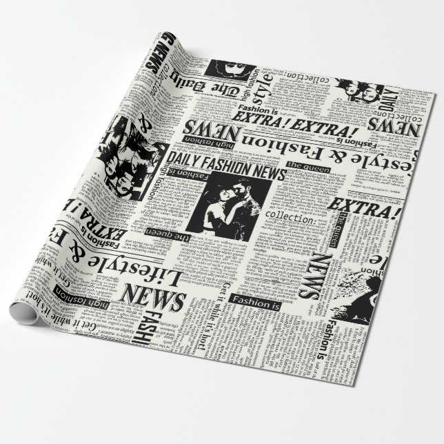 Illustrations of newspapers front page art work wa wrapping paper (Unrolled)