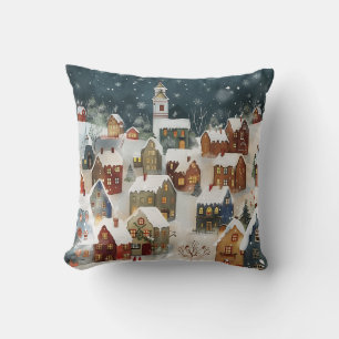 Illustrative Christmas city  Cushion