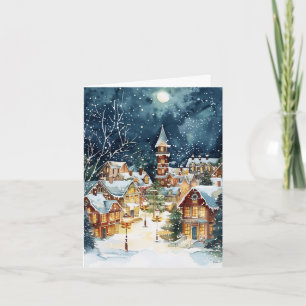 Illustrative Christmas city in the snow Card