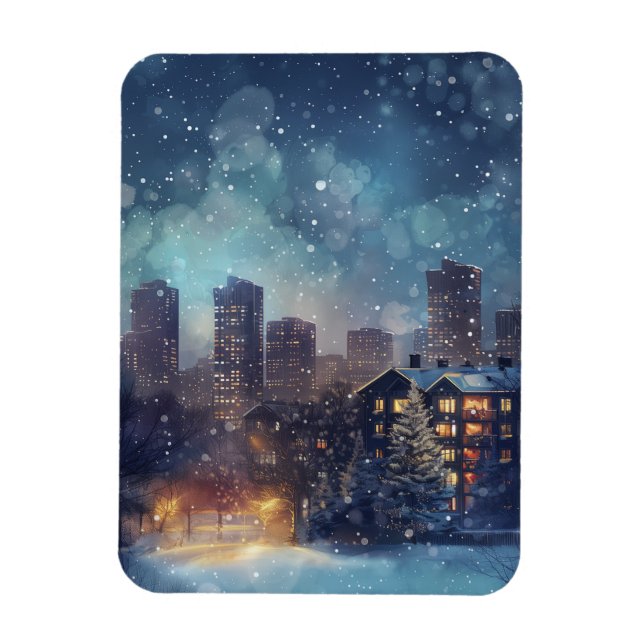 Illustrative New York city in the snow Magnet (Vertical)