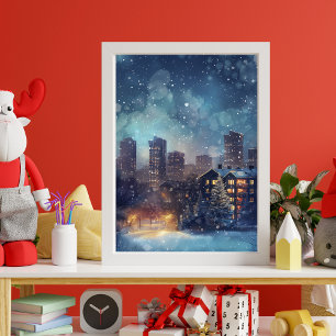 Illustrative New York city in the snow night Photo Print