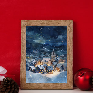 Illustrative of night sky Village in snow  Photo Print