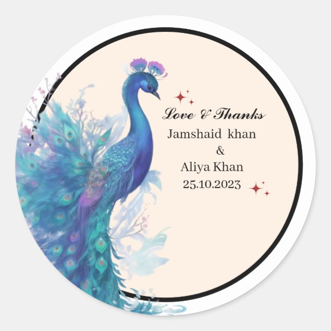 ilustreated Peacock Thankyou favour Classic Sticke Round Sticker (Front)