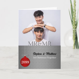 ilver Damask Mr and Mr 1st Christmas Photo Holiday Card