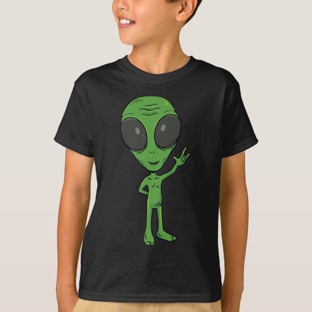 ILY Alien ASL Hand Gesture Deaf Hearing Loss Aware T-Shirt (Front)