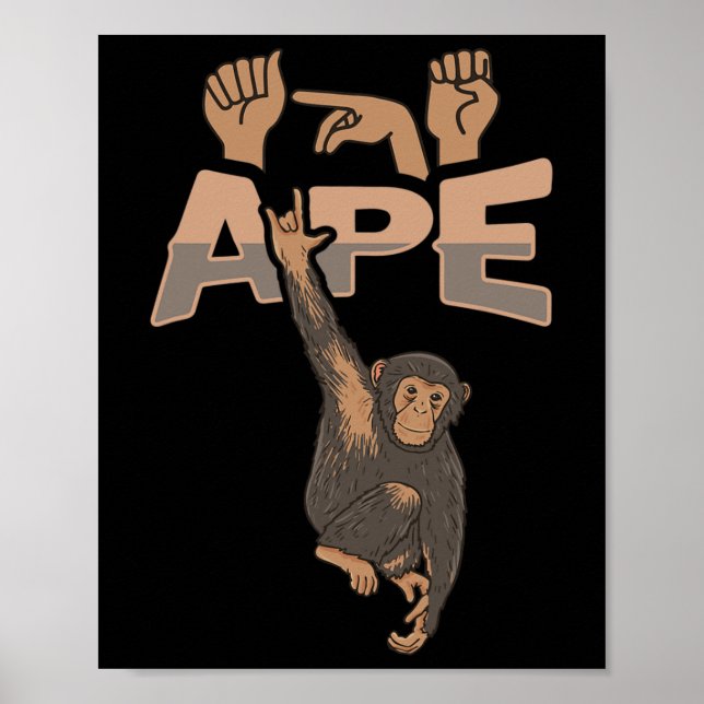 Ily Ape Asl Hand Gesture Deaf Hearing Loss Awarene Poster (Front)