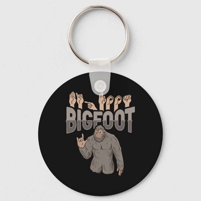 ILY Bigfoot ASL Hand Gesture Deaf Hearing Loss Awa Key Ring (Front)