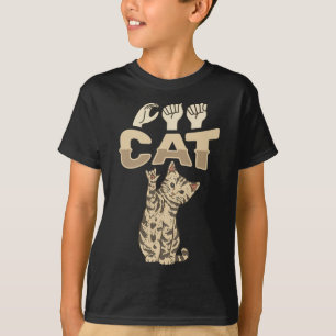 ILY Cat ASL Hand Gesture Deaf Hearing Loss Awarene T-Shirt