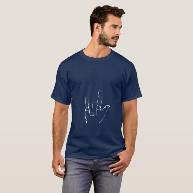 ILY handshape - white print T-Shirt (Front Full)