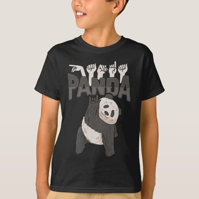 ILY Panda ASL Hand Gesture Deaf Hearing Loss Aware T-Shirt (Front)